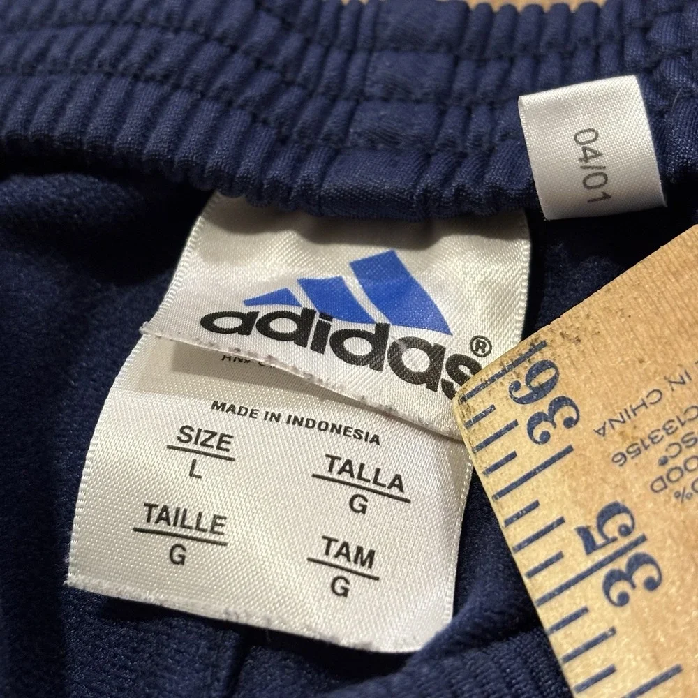 Vintage Adidas Track Pants Mens Large Navy Snap Breakaway 3 Stripe Tearaway Y2K
